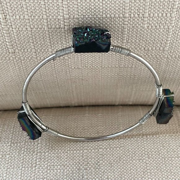 Fashion Bracelet Silver Tone Women Wrist Band Stone Bracelet - Picture 6 of 8